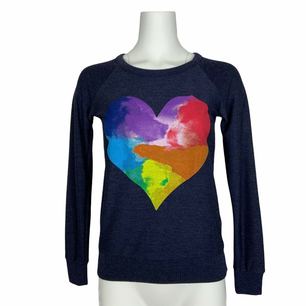 Chaser Navy Sweatshirt with Multi-Color Heart Graphic